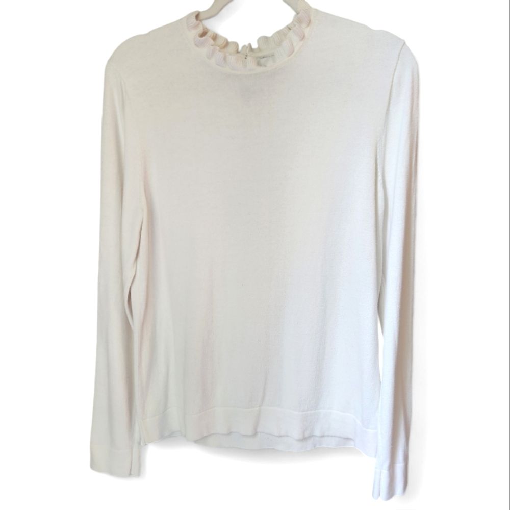 J. Crew Ruffleneck 100% Cotton Knit Shirt L Fall Winter Chic Cozy Comfortable